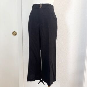 ModCloth Black Linen Wide-Leg Cropped Pants Trousers 2